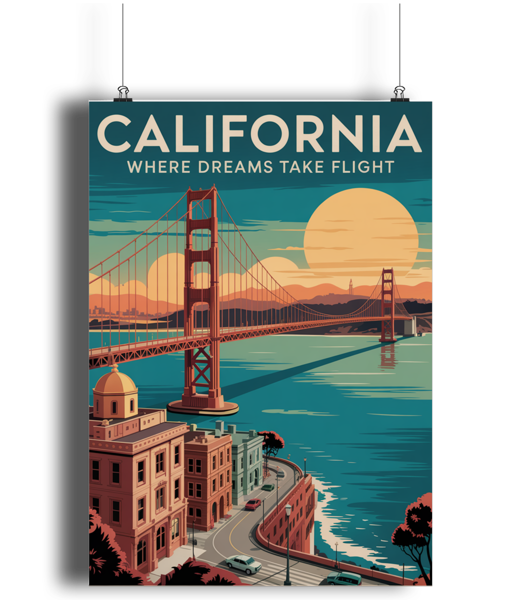 Vintage Travel Poster Print Visit California Golden Gate