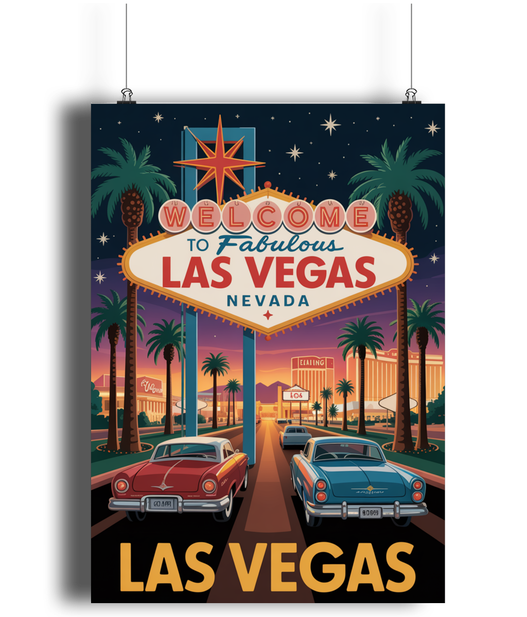 Vintage Travel Poster Print Visit Las Vegas Nevada Sign