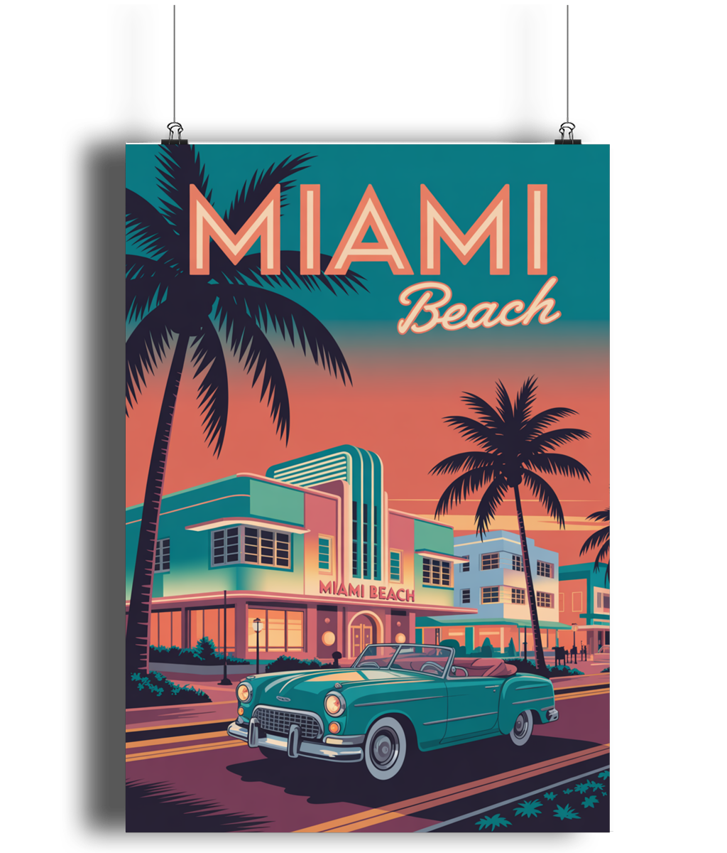 Vintage Travel Poster Print Visit Miami Beach