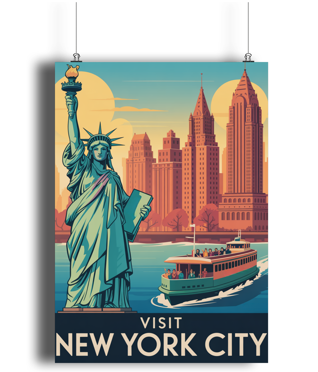Vintage Travel Poster Print Visit New York City