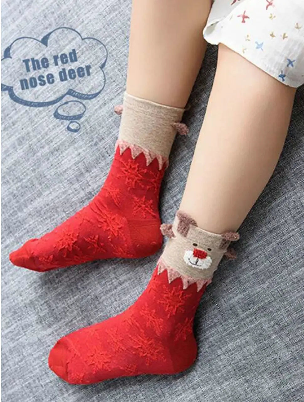 Ladies 3D Reindeer Socks Red Nose