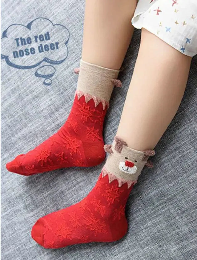 Ladies Red Nose Reindeer 3D Novelty Christmas Gift Socks