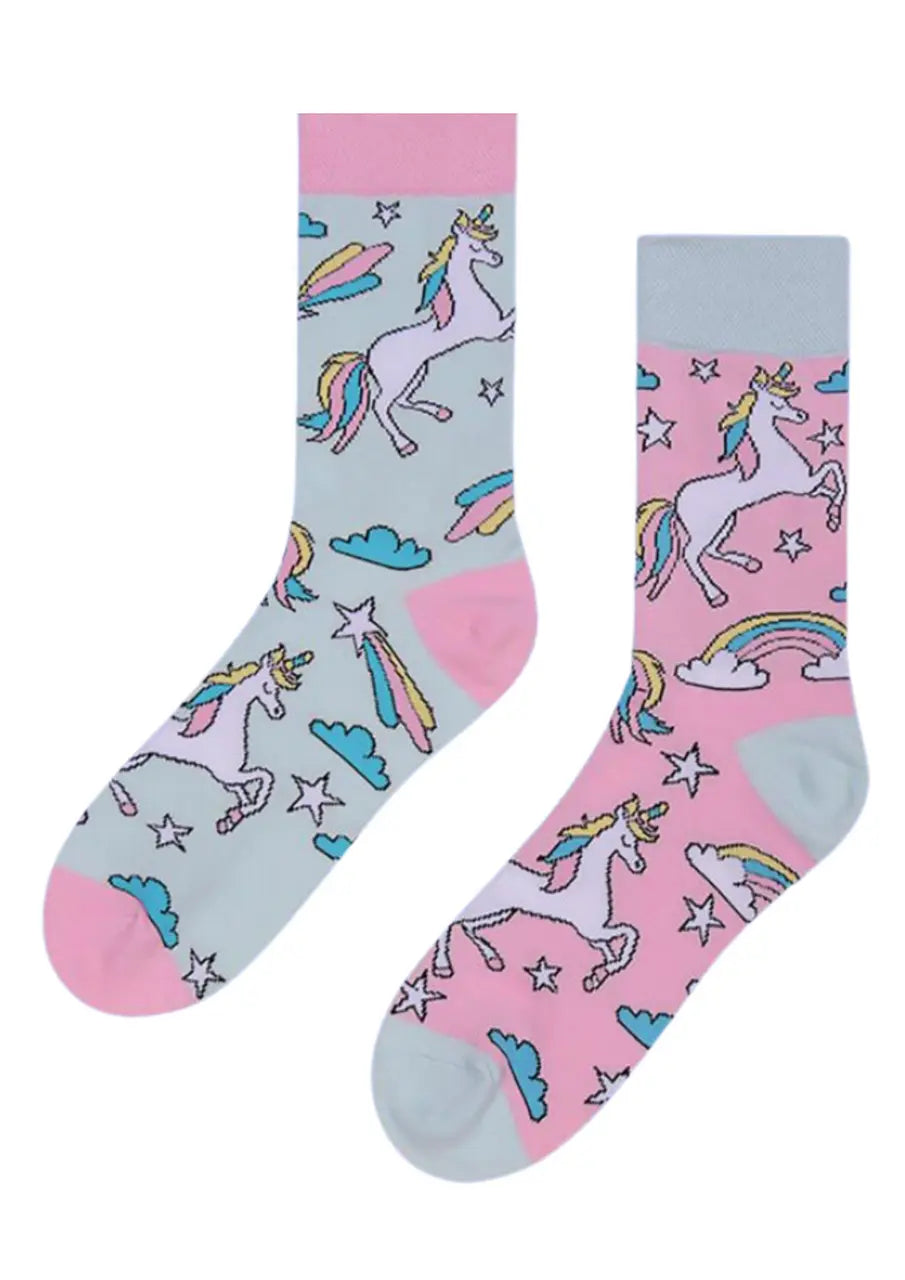 Unisex unicorns and rainbows pastel pink and blue Gift Socks