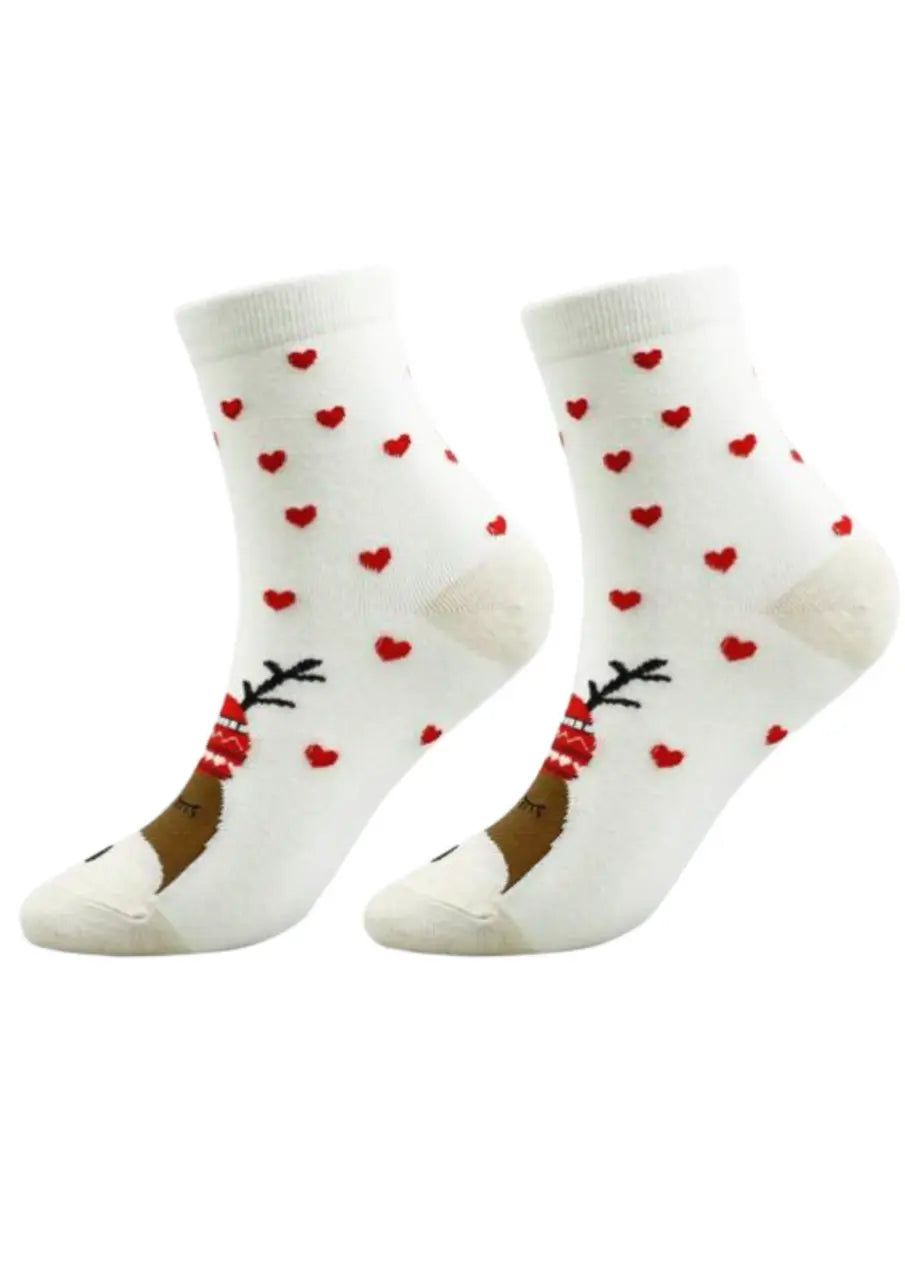 Women's White Reindeer Socks Mid Calf Socks