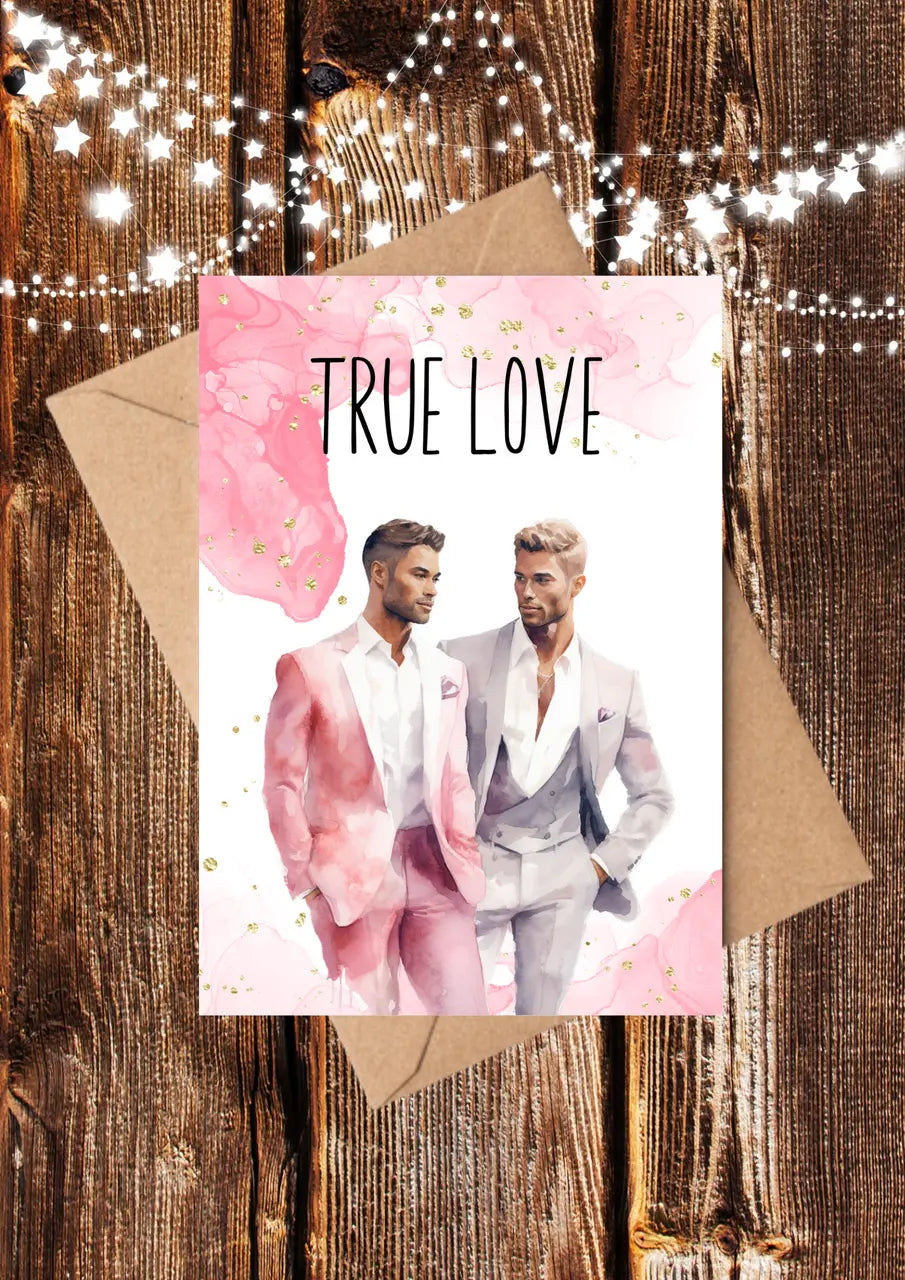 Handmade gay and civil ceremony wedding card – LGBTQ+ congratulations card for same-sex couples UK
