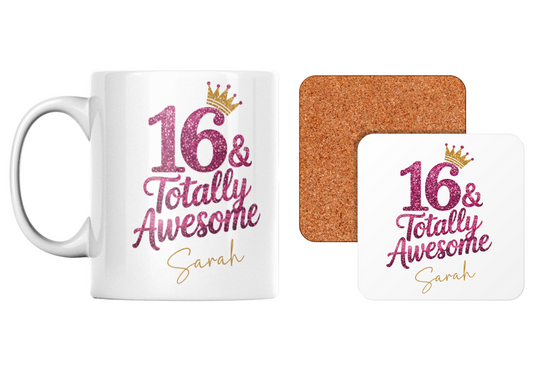 16th Birthday Mug & Coaster 16 & Totally Fabulous Personalised