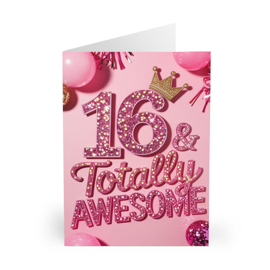 16th Birthday Card 16 & totally Awesome Pink F