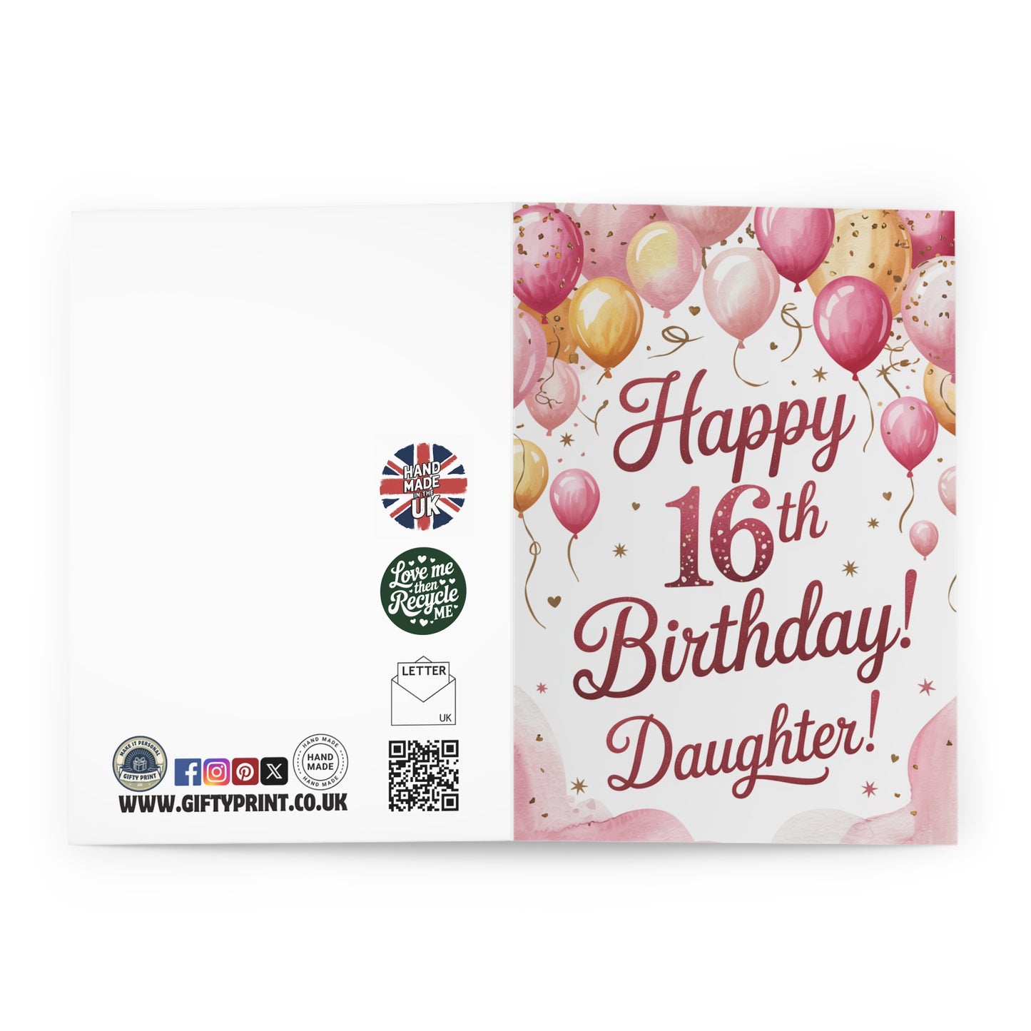 16th Birthday Card Happy 16th Birthday Daughter Balloons O