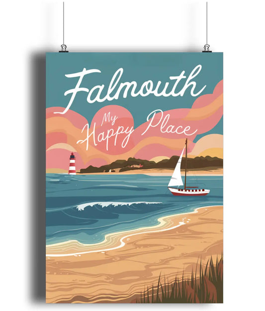 Vintage Travel Poster Wall Art Print Falmouth My Happy Place