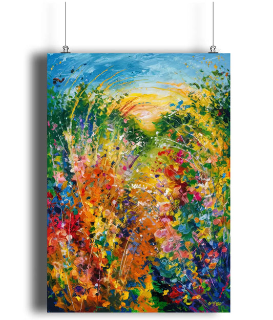 Abstract Wall Art Print Golden Sum Wild Flowers