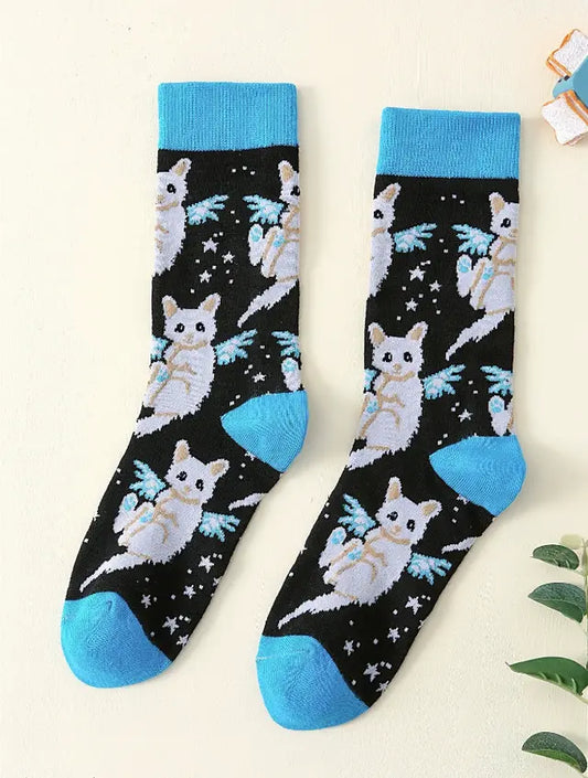Angel Cats Black & Blue Novelty Gift Socks