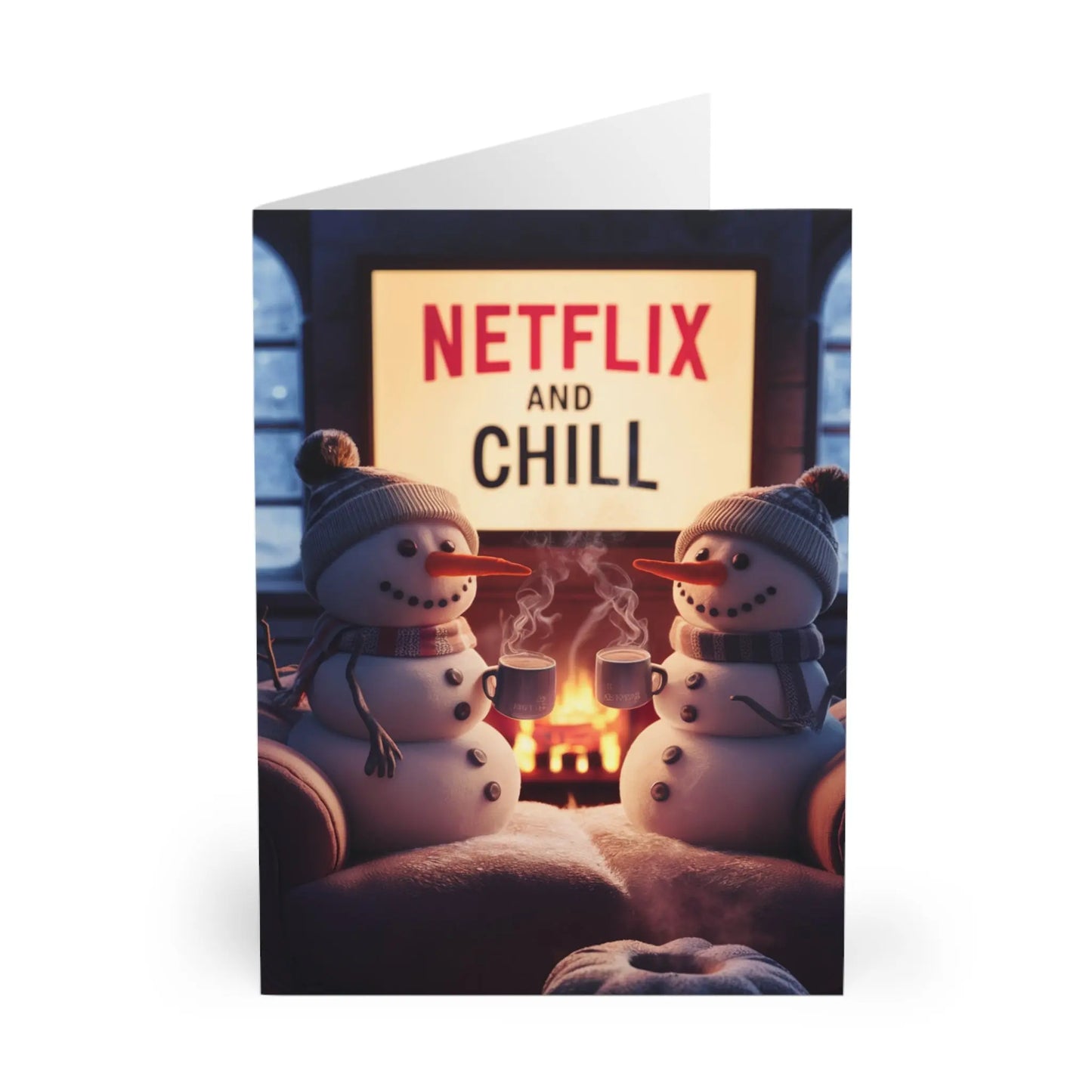 front of Christmas Card Netflix & Chill Snowmen