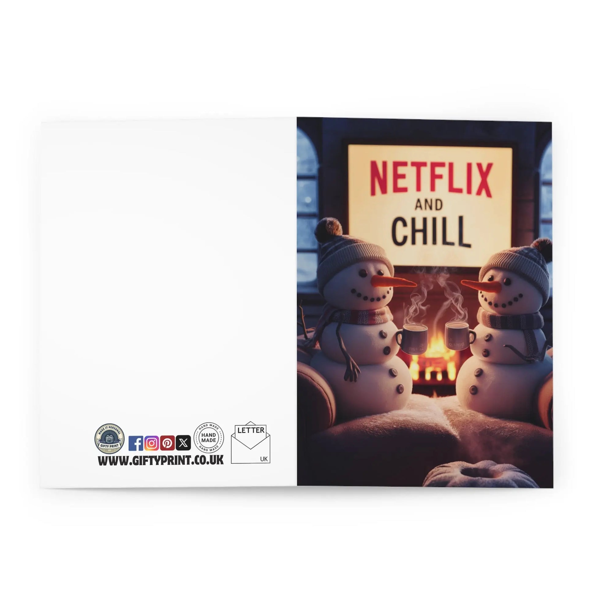 open view Christmas Card Netflix & Chill Snowmen