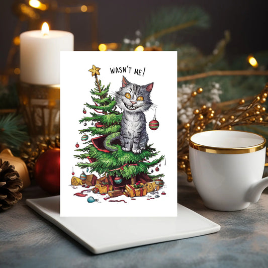 Christmas Card Cat Destroying Christmas Tree Wasn't Me