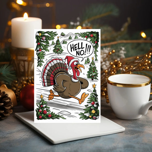 Christmas Card Turkey On The Run Hell No