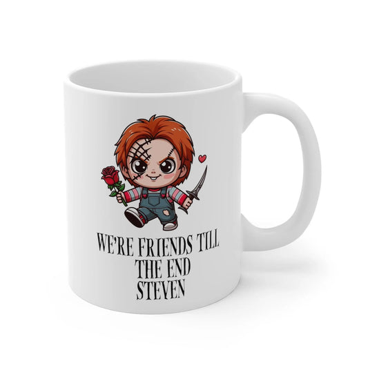 Close up view of Personalised Halloween Mug Chuckie Friends Till The End