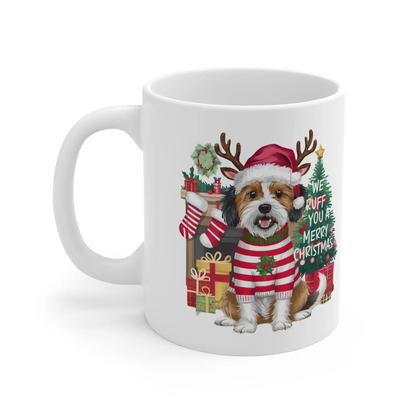 Left Dog Christmas Mug We Ruff You A Merry Christmas 
