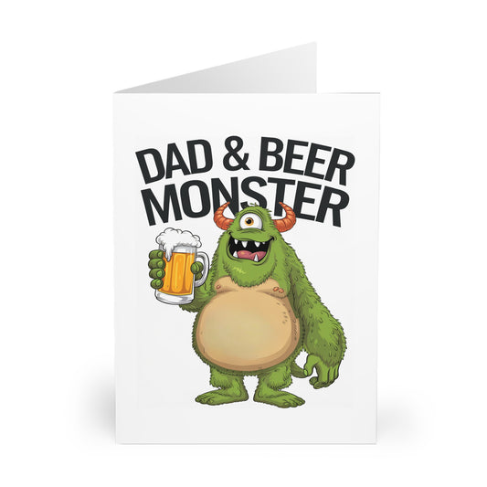 Fathers Day Card Dad And Beer Monster Green - Gifty Print