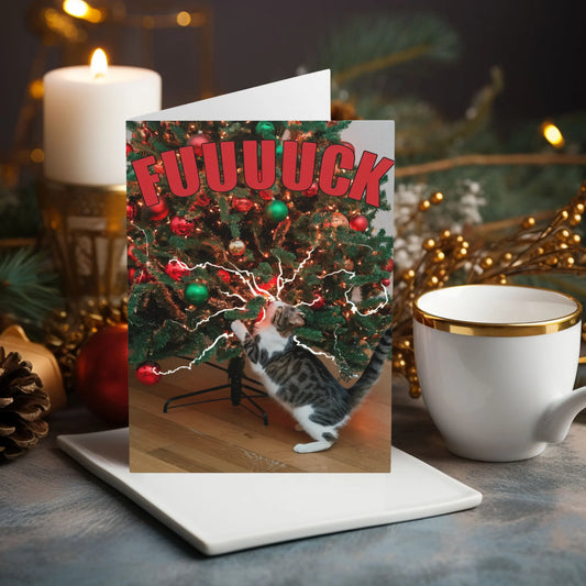 Funny Cat Christmas Card Electrocuted Cat Christmas Tree 