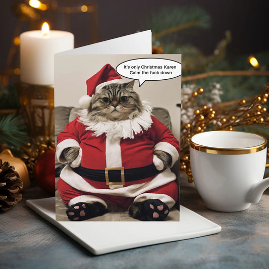 Funny Cat Christmas Card It's Only Christmas Calm The Fuck Down 