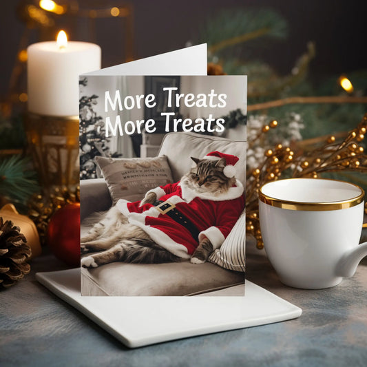 Funny Cat Christmas Card More Treats More Treats 