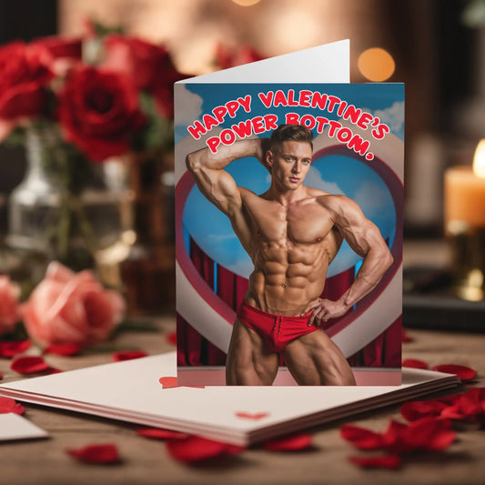 Funny Gay Valentines Day Card Power Bottom Trunks 