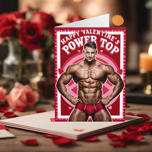 Funny Gay Valentines Day Card Power Top Muscle Guy 