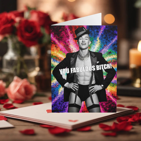 Gay Valentines Day Card You Fabulous Bitch Rainbow Gifty Print