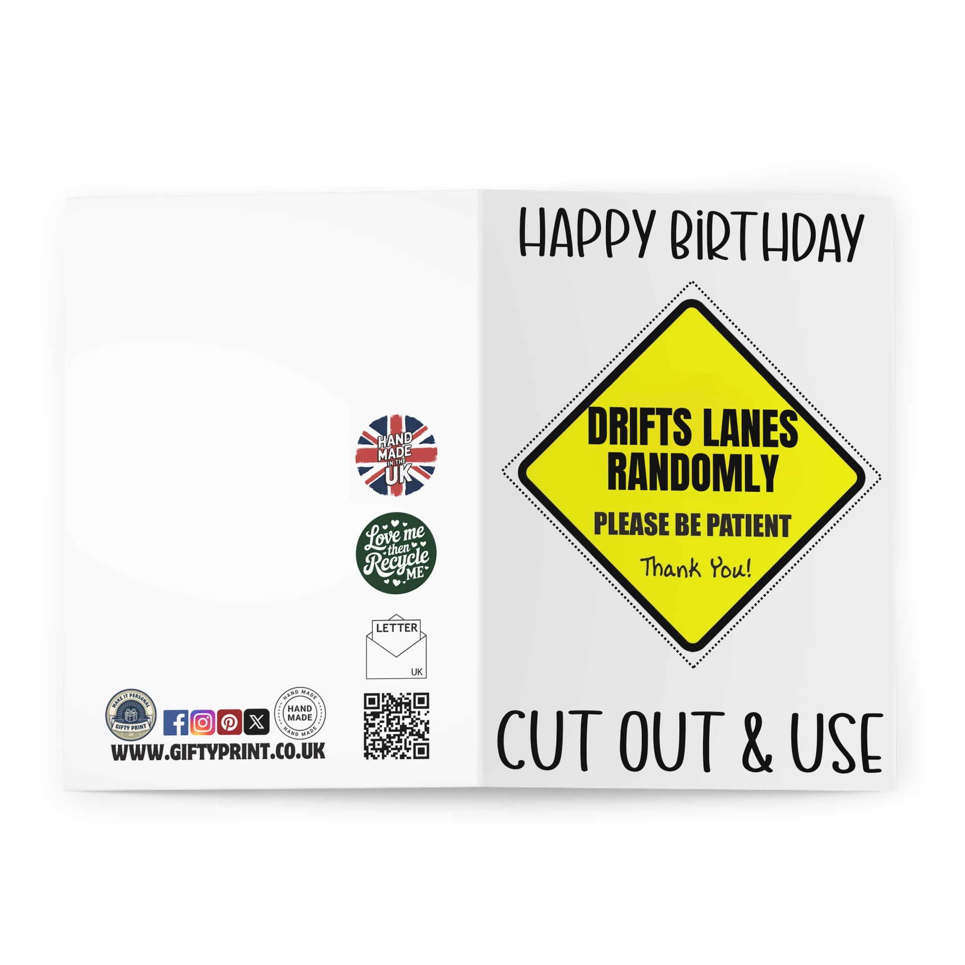 Funny Birthday Card Drifts Lanes Randomly Cut Out Car Sign