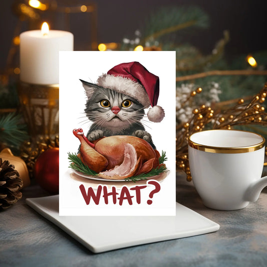 Christmas Card Cat Half Eaten Turkey What ?
