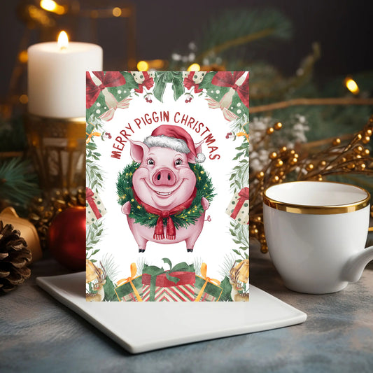 Funny Christmas Card Merry Piggin Christmas Pig