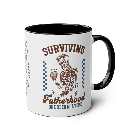 Funny Fathers Day Mug Surviving Fatherhood One Beer At A Time