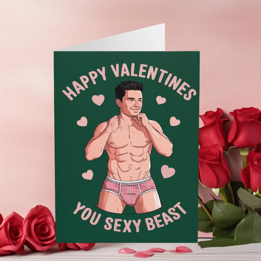Gay Valentines Day Card Happy Valentines You Sexy Beast Green 