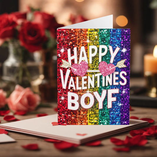 Gay Valentines Day Card Happy Valentines Boyf Rainbow Gifty Print