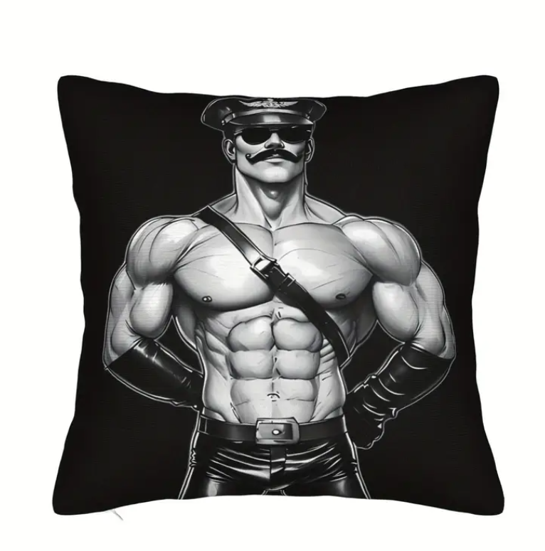 Gay Leather Bear Cushion Cover Black 45cm x 45cm 
