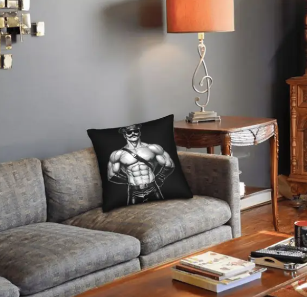 Gay Leather Bear Cushion Cover Black 45cm x 45cm 