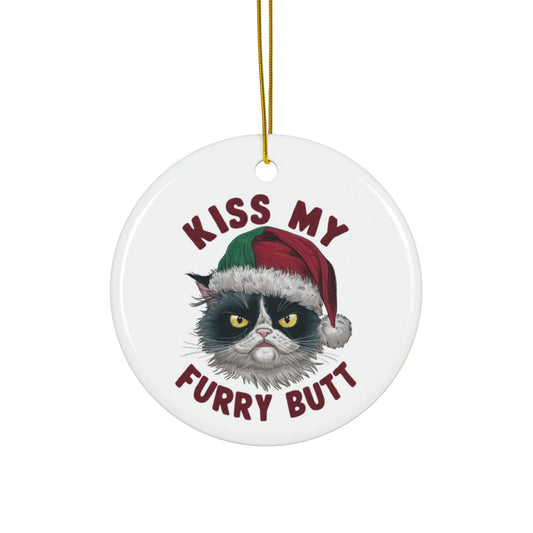 Grumpy Christmas Cat Kiss My Furry Butt Christmas Bauble