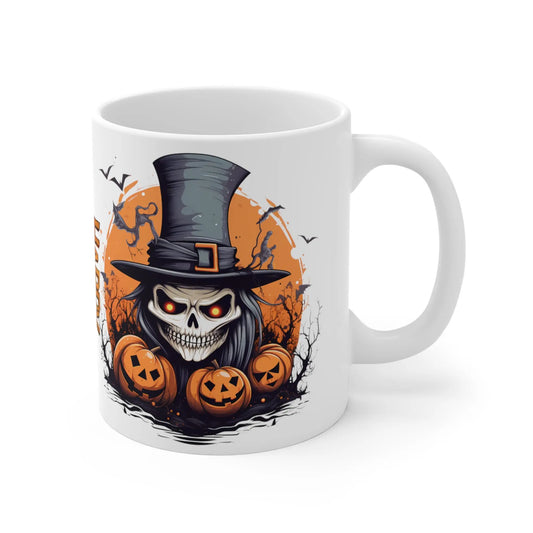 right Halloween Mug Pumpkin Skeleton Head