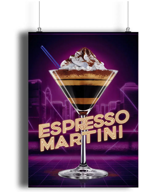 Home Bar Wall Art Print Espresso Martini Neon Cocktails