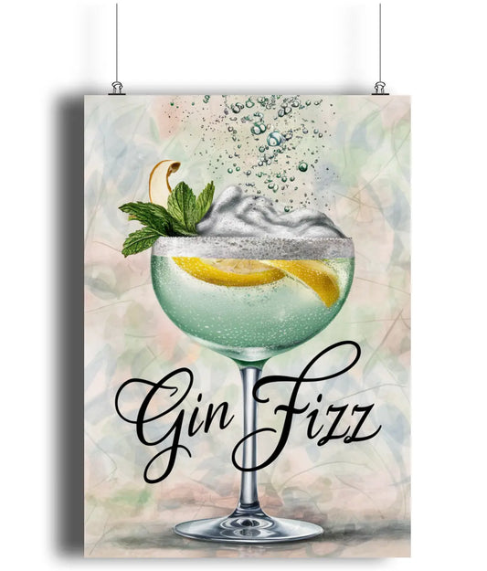 Home Bar Wall Art Print Gin Fizz Cocktail Glass