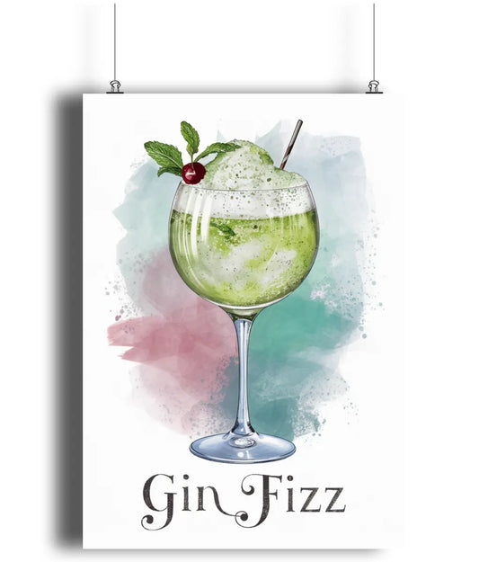 Home Bar Wall Art Print Gin Fizz Cocktail