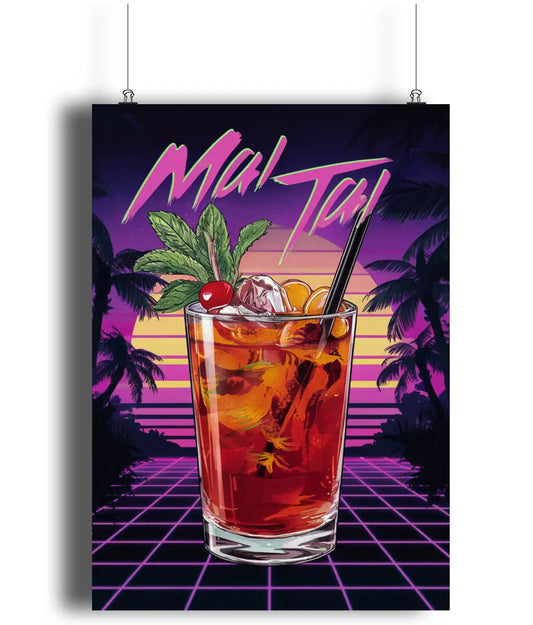 Home Bar Wall Art Print Mai Tai 80s Cocktail Glass
