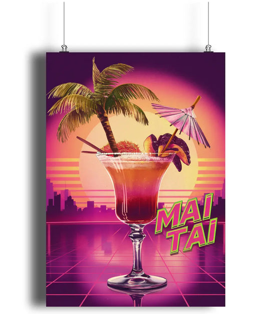 Home Bar Wall Art Print Mai Tai Neon Cocktail