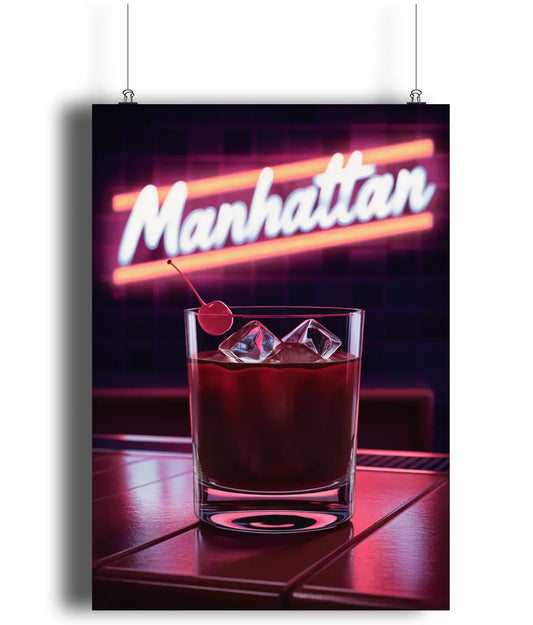 Home Bar Wall Art Print Neon Manhattan Cocktail