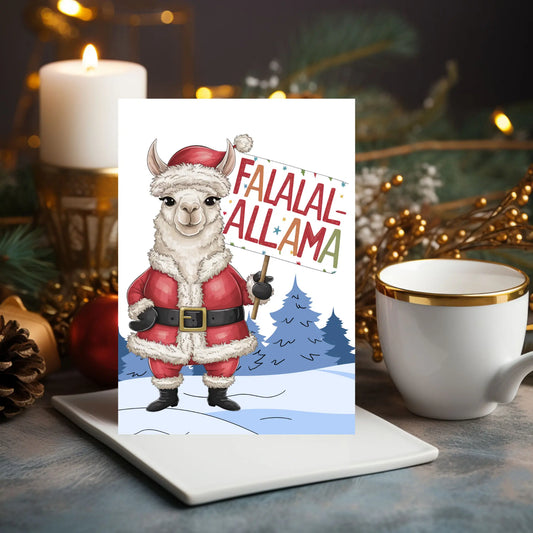 Llama Santa Fa la la Llama Christmas Christmas Card