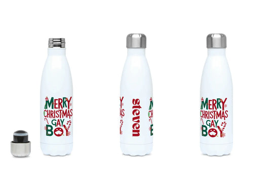 Personalised Merry Christmas Gay Boy Water 500ml Bottle