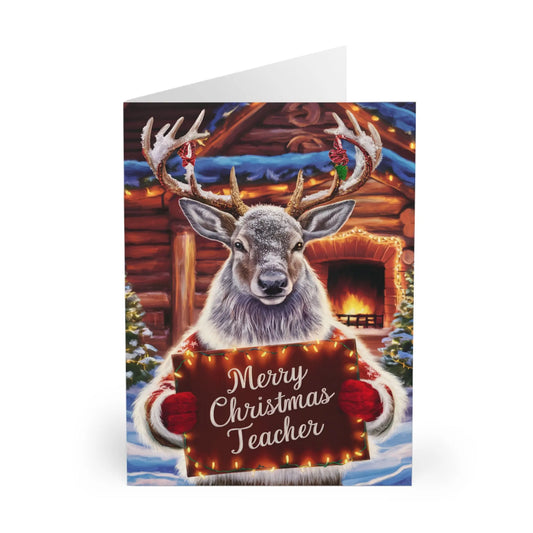 Front Merry Christmas Teacher Stag Christmas Card