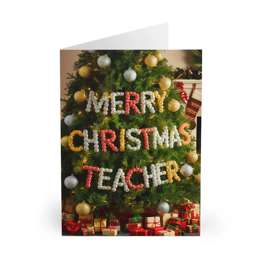 Front Merry Christmas Tree Baubles Teachers Christmas Card