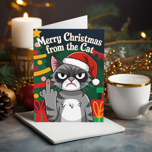 Merry Christmas From The Cat Middle Finger Christmas Card