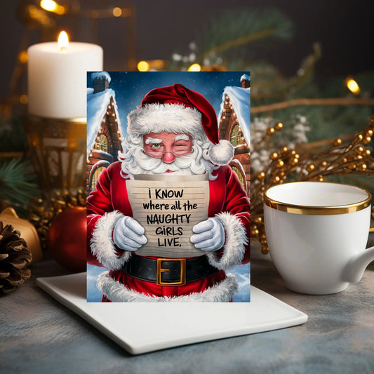Naughty Santa Christmas Card I Know Where The Naughty Girls Live